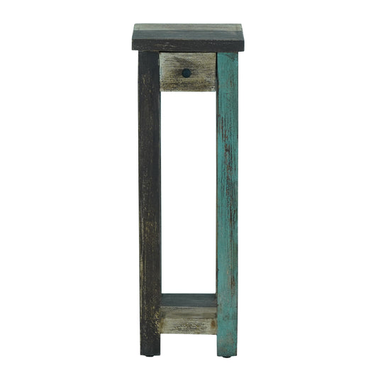 Tracey Boho Handmade Distressed Mango Wood Tall Side Table, Multicolored