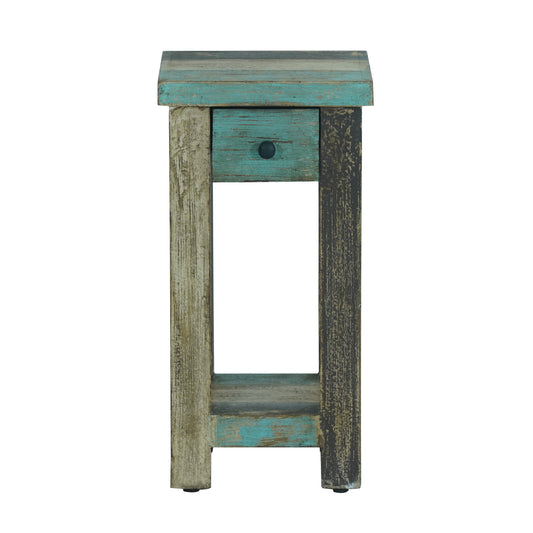 Tracey Boho Handmade Distressed Mango Wood Small Side Table, Multicolored