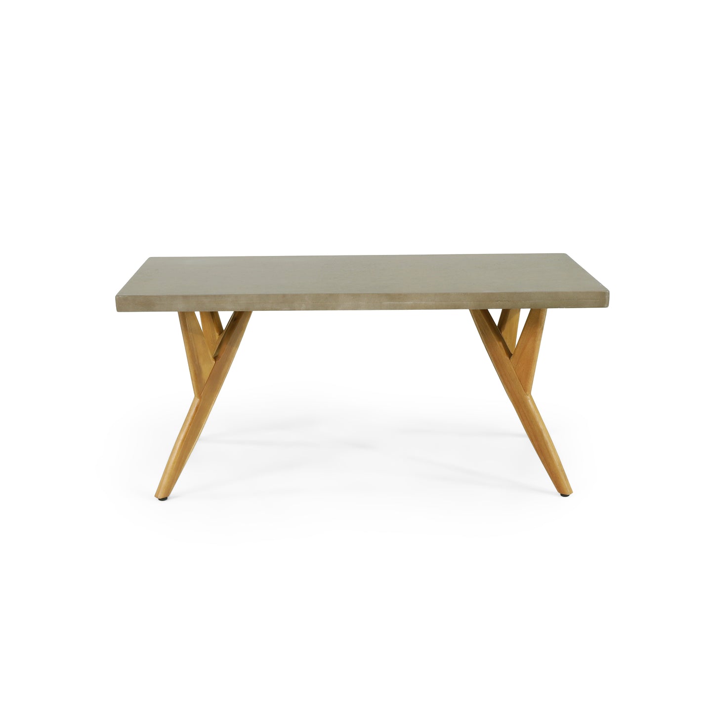Loverin Outdoor Acacia Wood and Cast Stone Coffee Table, Teak and Light Gray