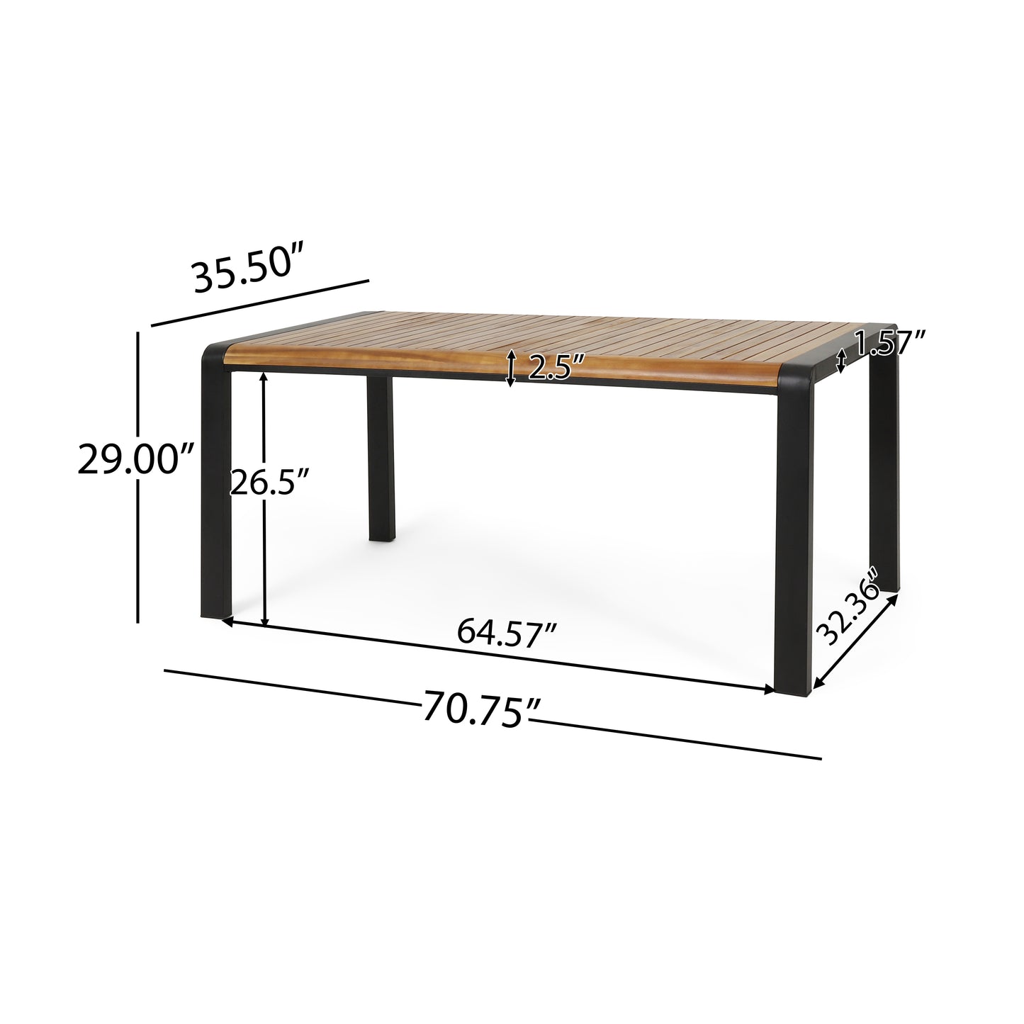 Roseland Outdoor Acacia Wood Dining Table, Teak and Black