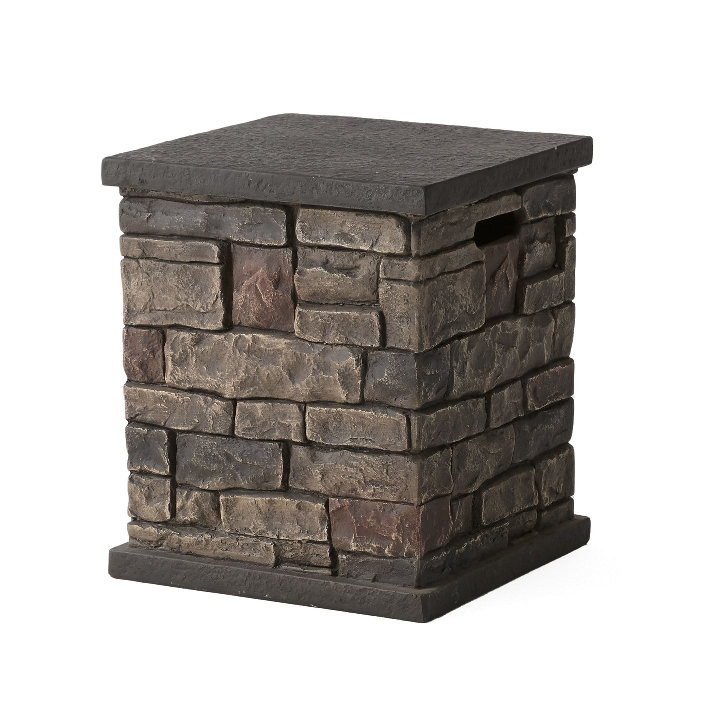 Troy Outdoor Lightweight Concrete Tank Holder Side Table, Stone Finish