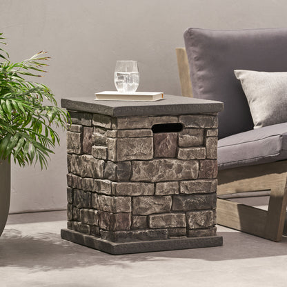 Troy Outdoor Lightweight Concrete Tank Holder Side Table, Stone Finish