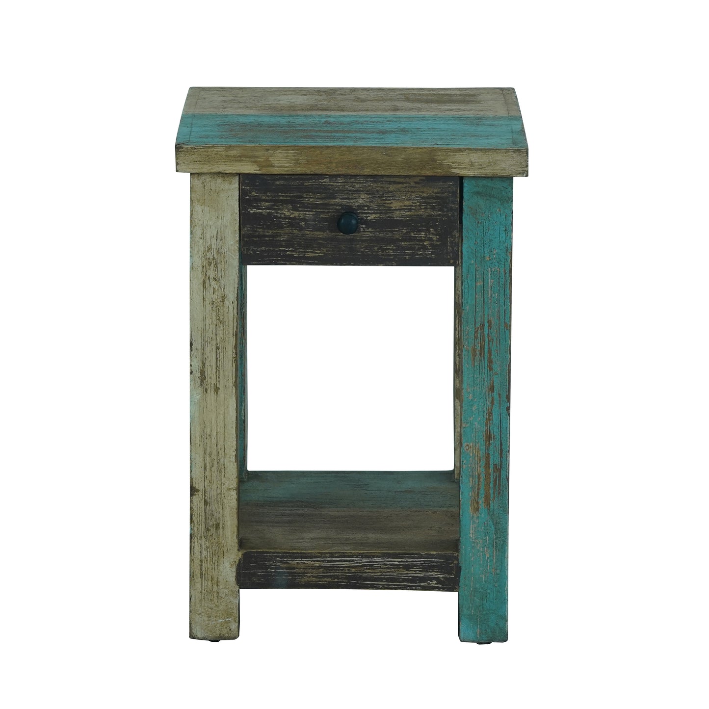 Tracey Boho Handmade Distressed Mango Wood Large Side Table, Multicolored