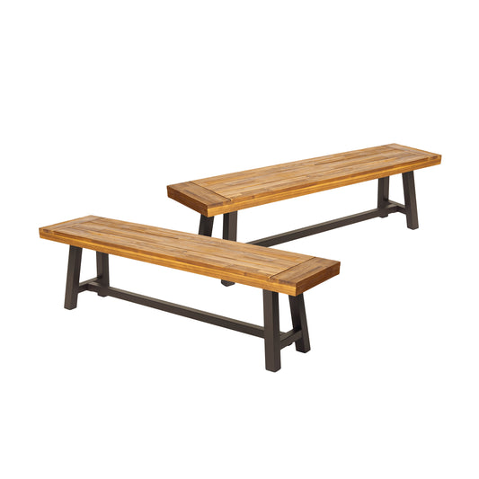 Bowman Outdoor Acacia Wood Benches, Set of 2