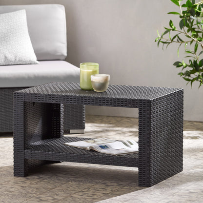 Kyara Outdoor Wicker Coffee Table, Black