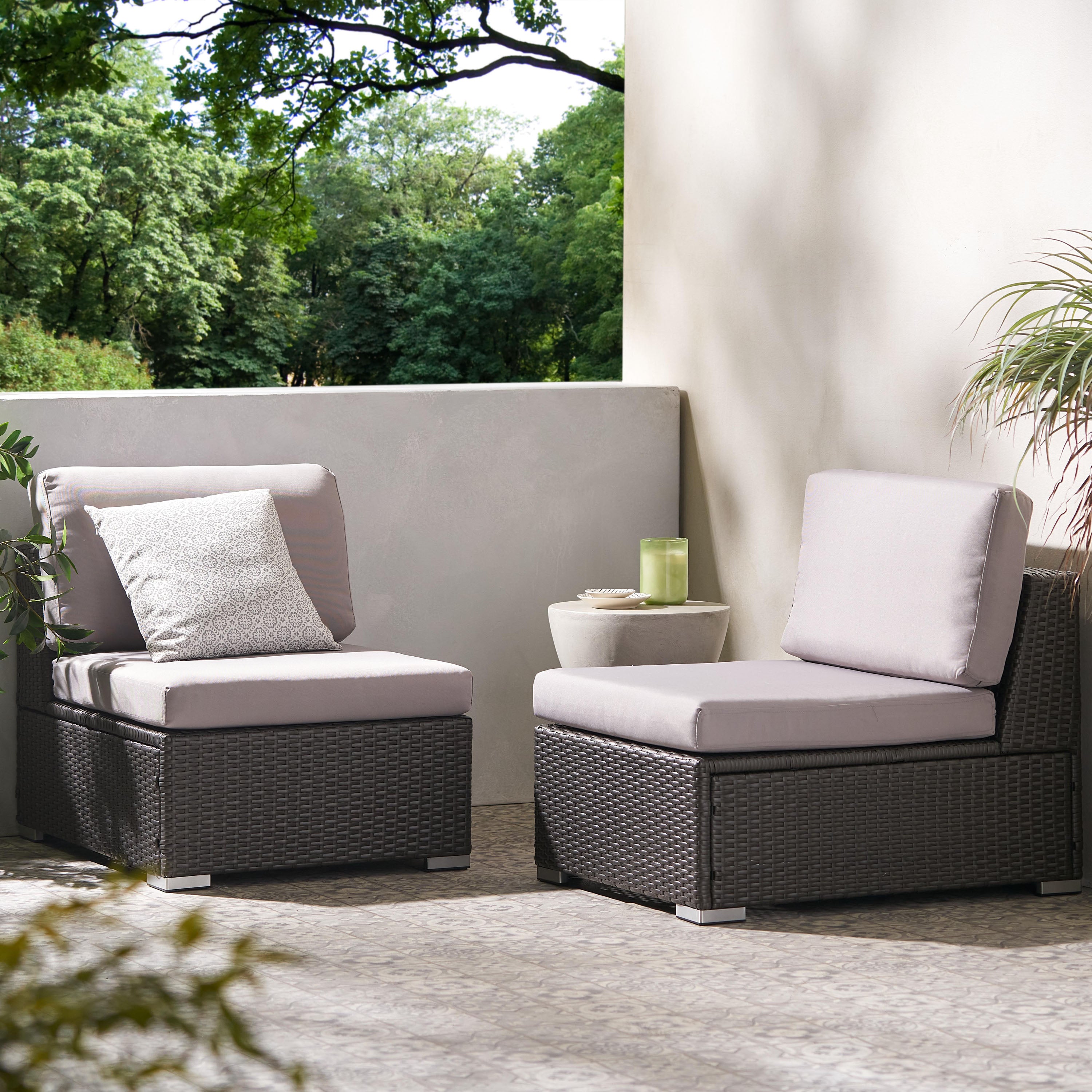 Avianna Outdoor Wicker Armless Club Chair with Cushions, Set Avianna Outdoor Wicker Armless Club Chair with Cushions, Set