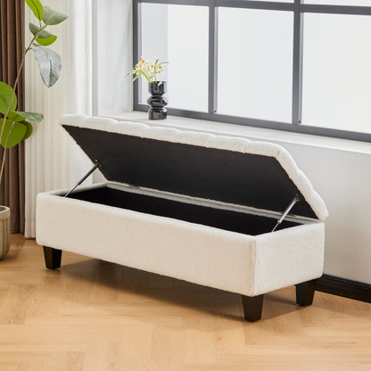 HaChe Ottoman Bench with Storage,Boucle Surface, Rubber Wood Legs, 300 lbs Capacity