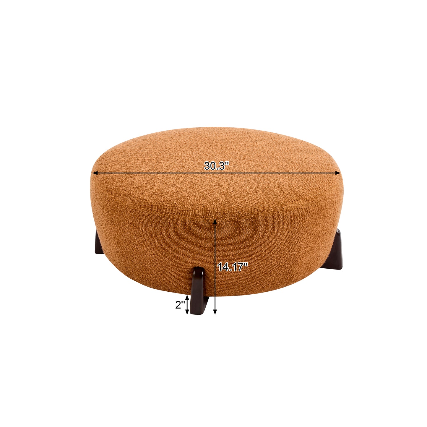Modis Round Ottoman: Boucle Top with Splayed Rubber Wood Legs