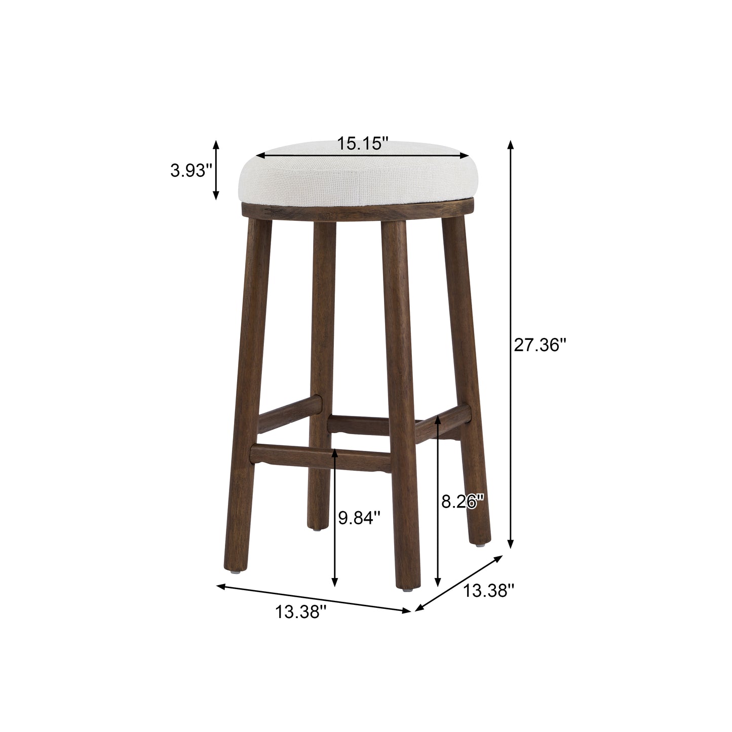 Nierbo Natural Rubber Wood & Fabric Bar Stool,Set of 2