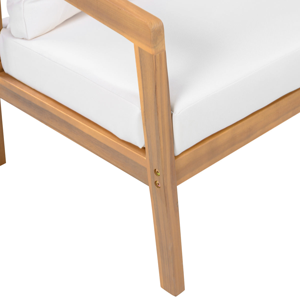 Credenza  Furniture Set with Removable Cushion, Outdoor Acacia Wood Conversation Set, Sold Wood Outdoor Sectional Sofa Set , Natural+Beige