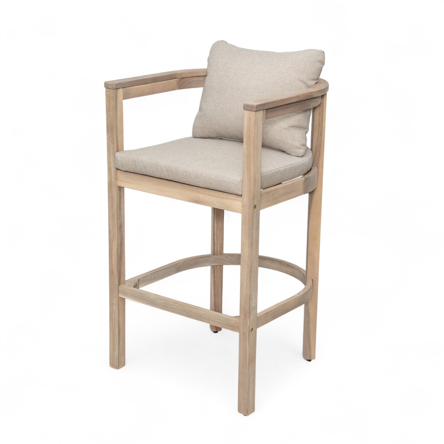 Abacoa Outdoor Barstool,Acacia Wood Finish with Beige Cushion, Set of 2