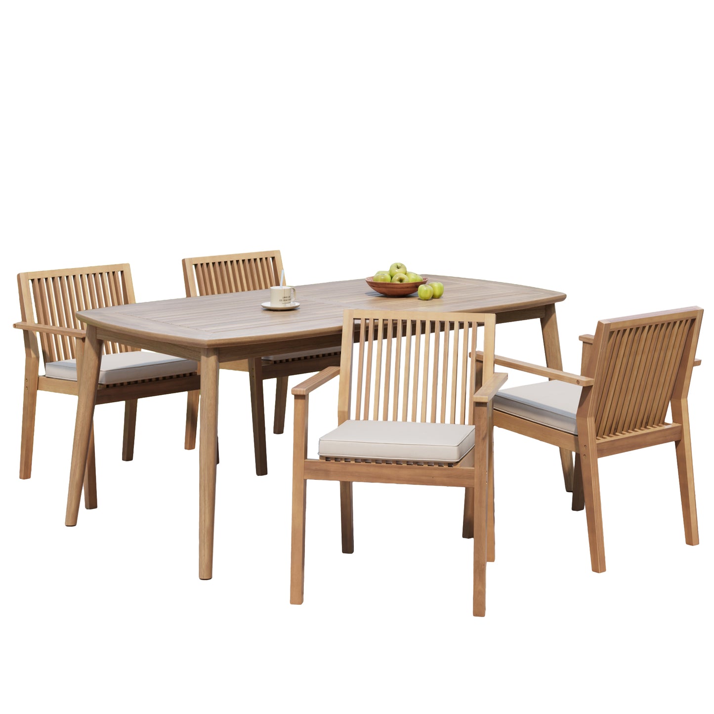 Junosila 5-Piece Acacia Wood Outdoor Dining Set - 70.75" Table & 4 Chairs with Cushions