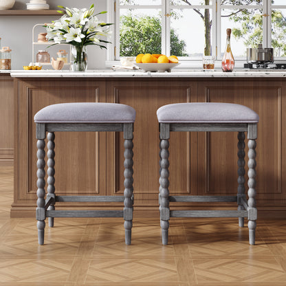Imogen 26''Counter Stools with Upholstered Seat, Solid Acacia wood Frame, Foam-Padded Seat