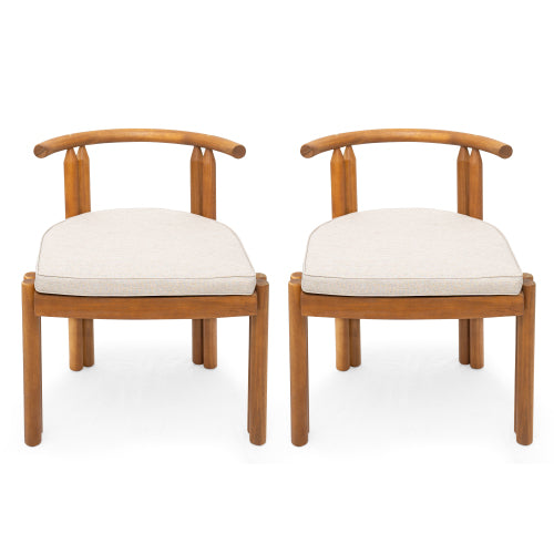 Covane Acacia Wood Armless Dining Chair, Teak Finish with Beige Cushion, Set of 2