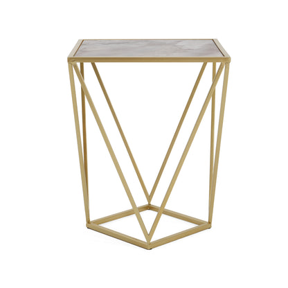Calliopa Creative Simple Glass Side Table,Gold+White Color