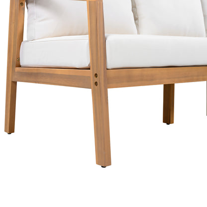 Credenza  Furniture Set with Removable Cushion, Outdoor Acacia Wood Conversation Set, Sold Wood Outdoor Sectional Sofa Set , Natural+Beige