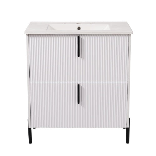 Peaken 30" Bathroom Vanity with Ceramic Sink and Full-Extension Drawers, Soft Close Undermount Drawer Slides