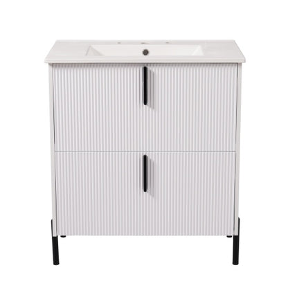 Peaken 30" Bathroom Vanity with Ceramic Sink and Full-Extension Drawers, Soft Close Undermount Drawer Slides