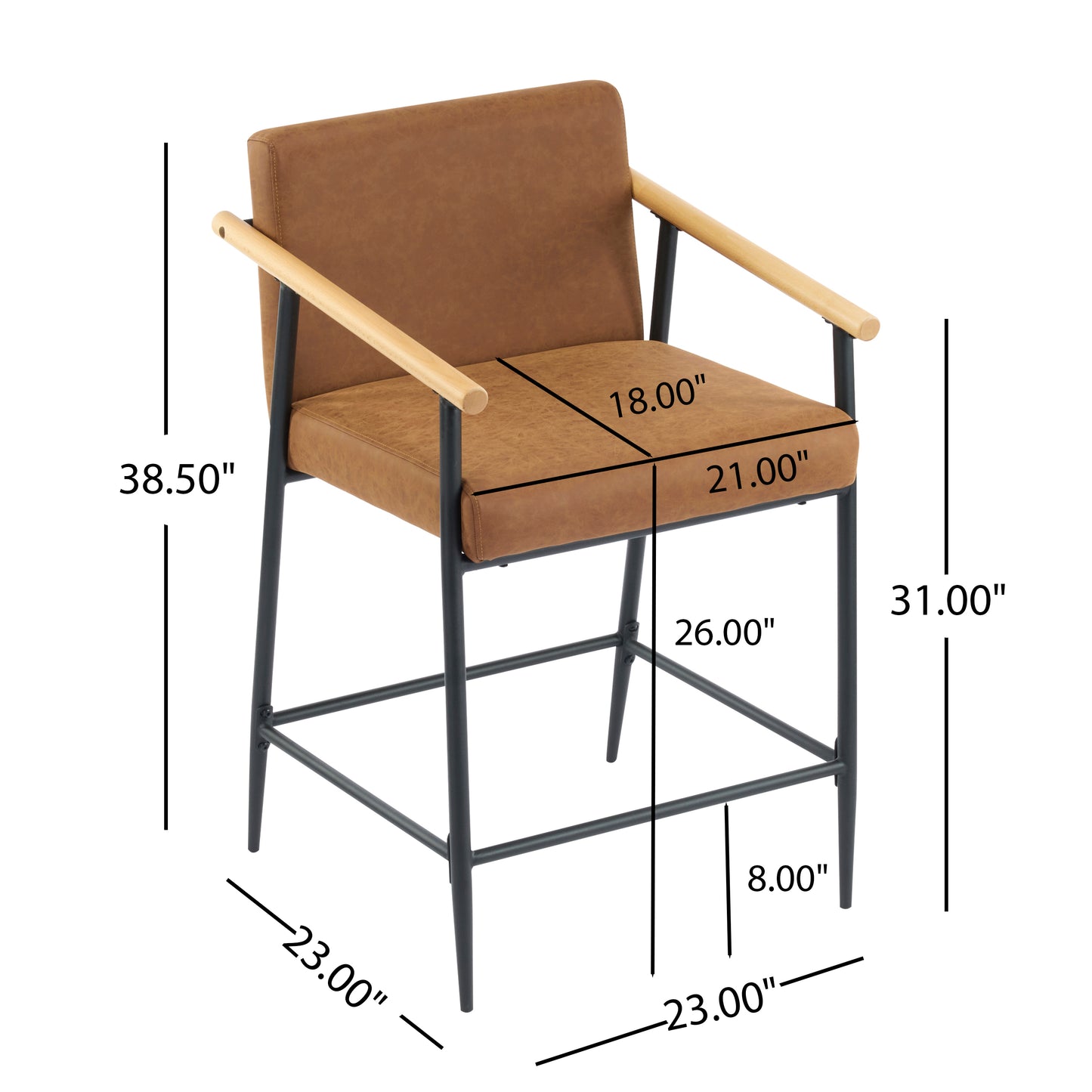 Hethlet Counter Stool with Iron Frame-Set of 2