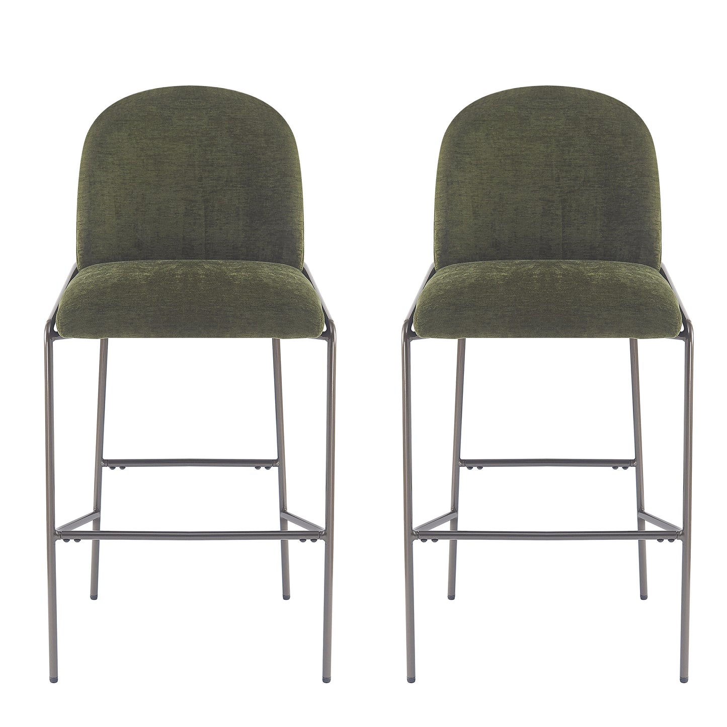 Galence Indoor Metal Upholstered Barstool, Antique Bronze Finish Frame, Set of 2