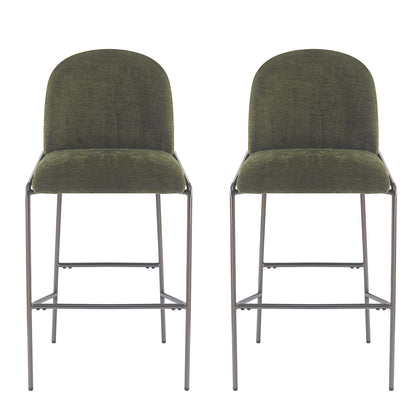 Galence Indoor Metal Upholstered Barstool, Antique Bronze Finish Frame, Set of 2