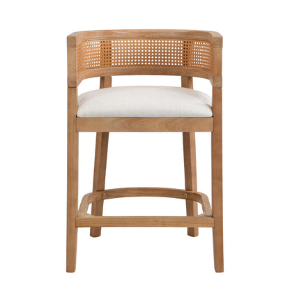 Isidore Wood And Rattan Upholstered Arm Counter Stools,Set of 2