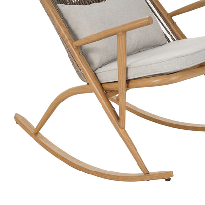 Havizorum Outdoor Rocking Chair – Sturdy Iron Frame in Maple Finish,PE Rattan Backrest