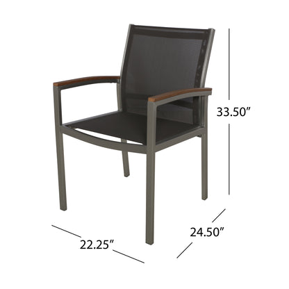 Emma Outdoor Aluminum Dining Chairs with Faux Wood Accents
