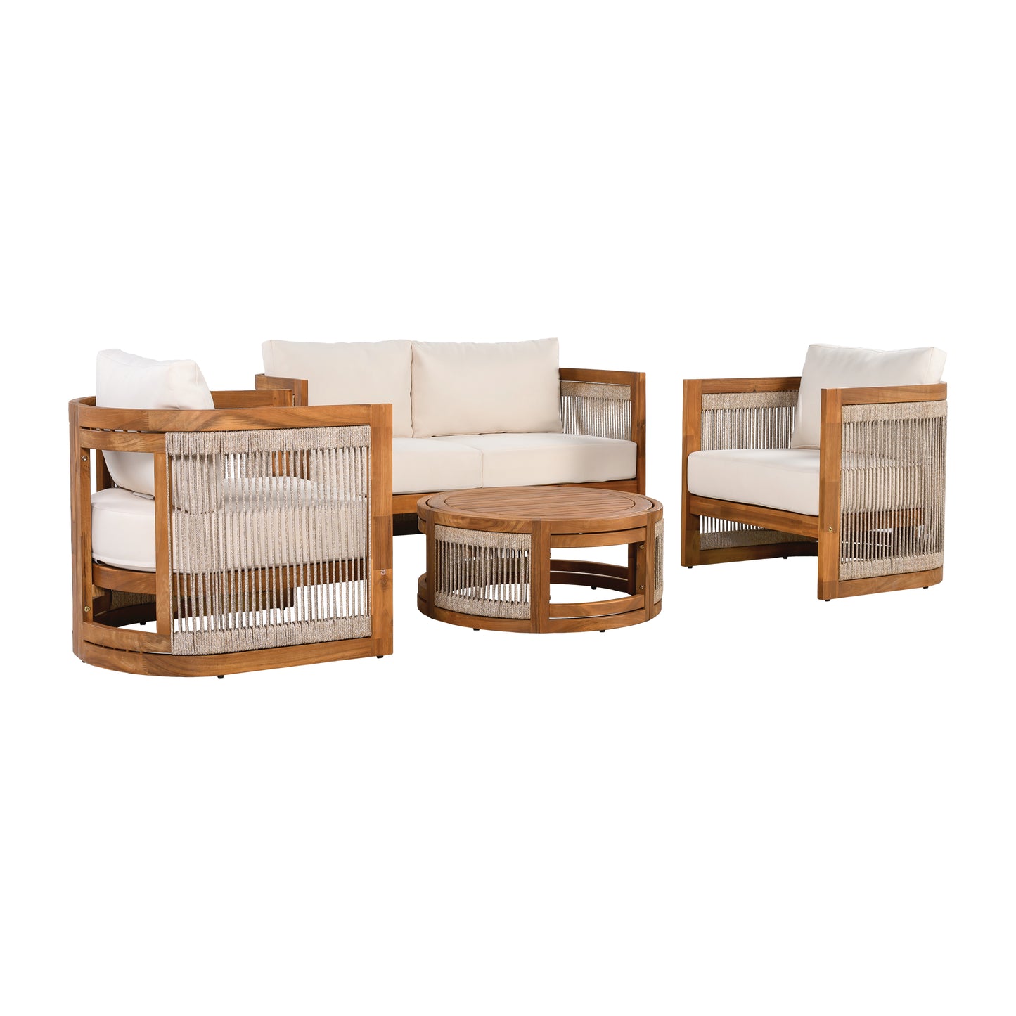 Vireo 4-Piece Patio Seating Group 2 Chairs, Loveseat & Table Acacia Wood Outdoor Furniture Set
