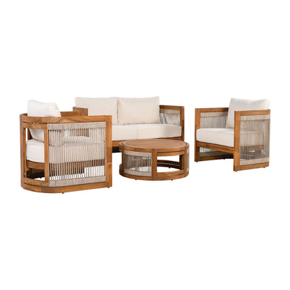 Vireo 4-Piece Patio Seating Group 2 Chairs, Loveseat & Table Acacia Wood Outdoor Furniture Set
