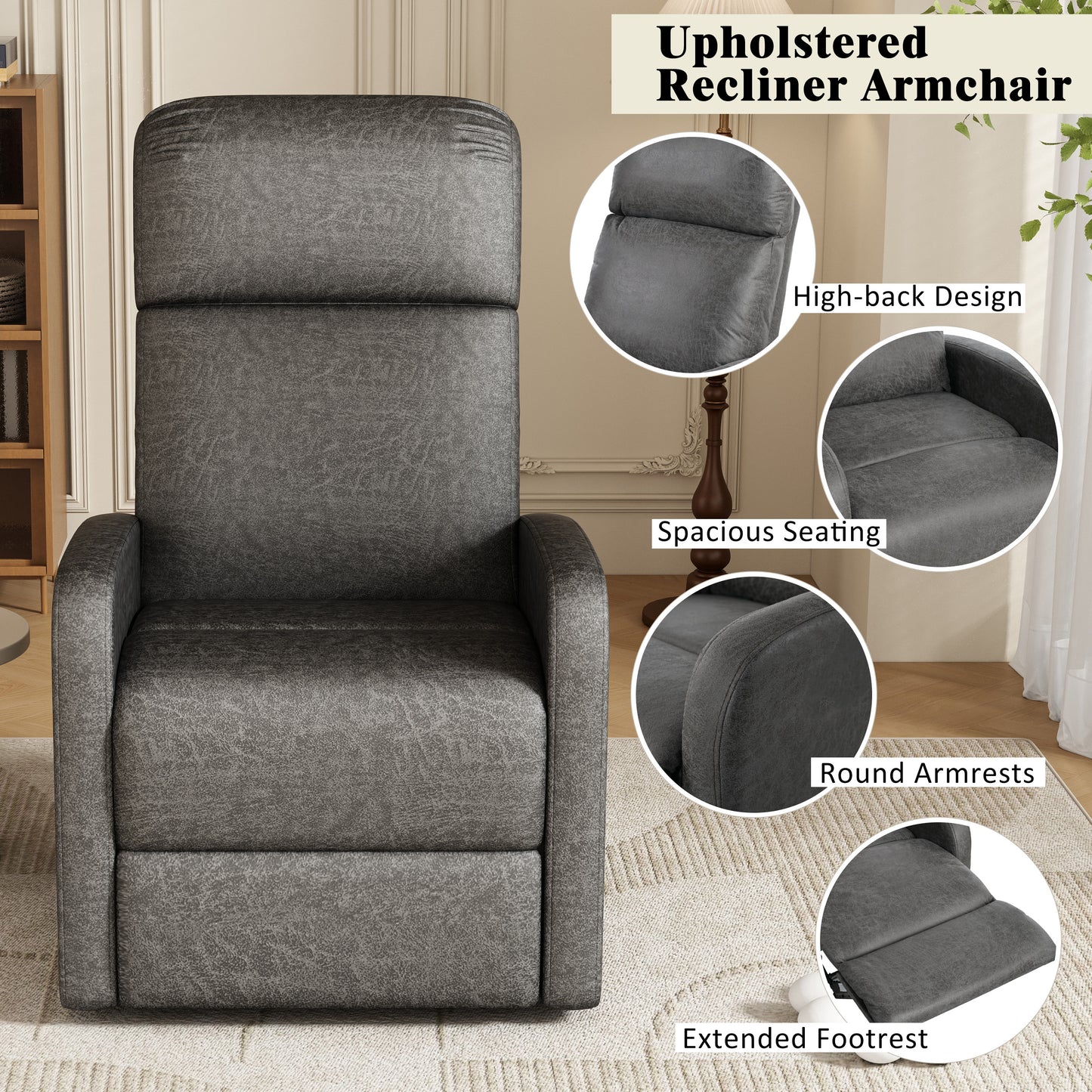 Elarra Modern Recliner Manual Recliner Home Theater Manual Recliner Chair with Adjustable Backrest