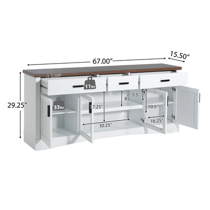 Solther Modern TV Console, 67" Width TV Stand, Glass Doors & Storage Drawers