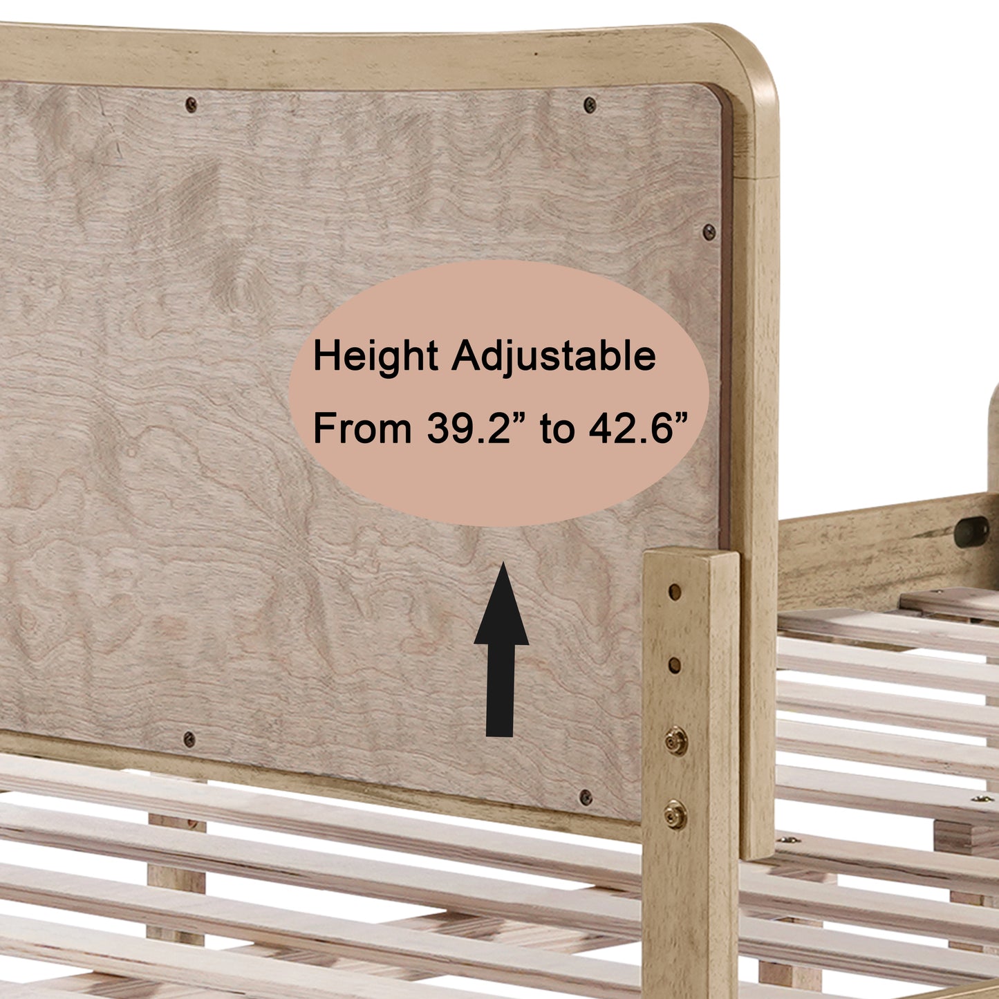 Ravosilor Curved Wooden Bed Frame with Nature Rattan Headboard&Footboard