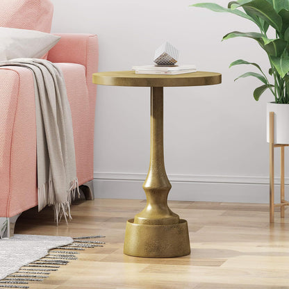 ‌Elowene Modern Aluminum Accent Table, Raw Brass