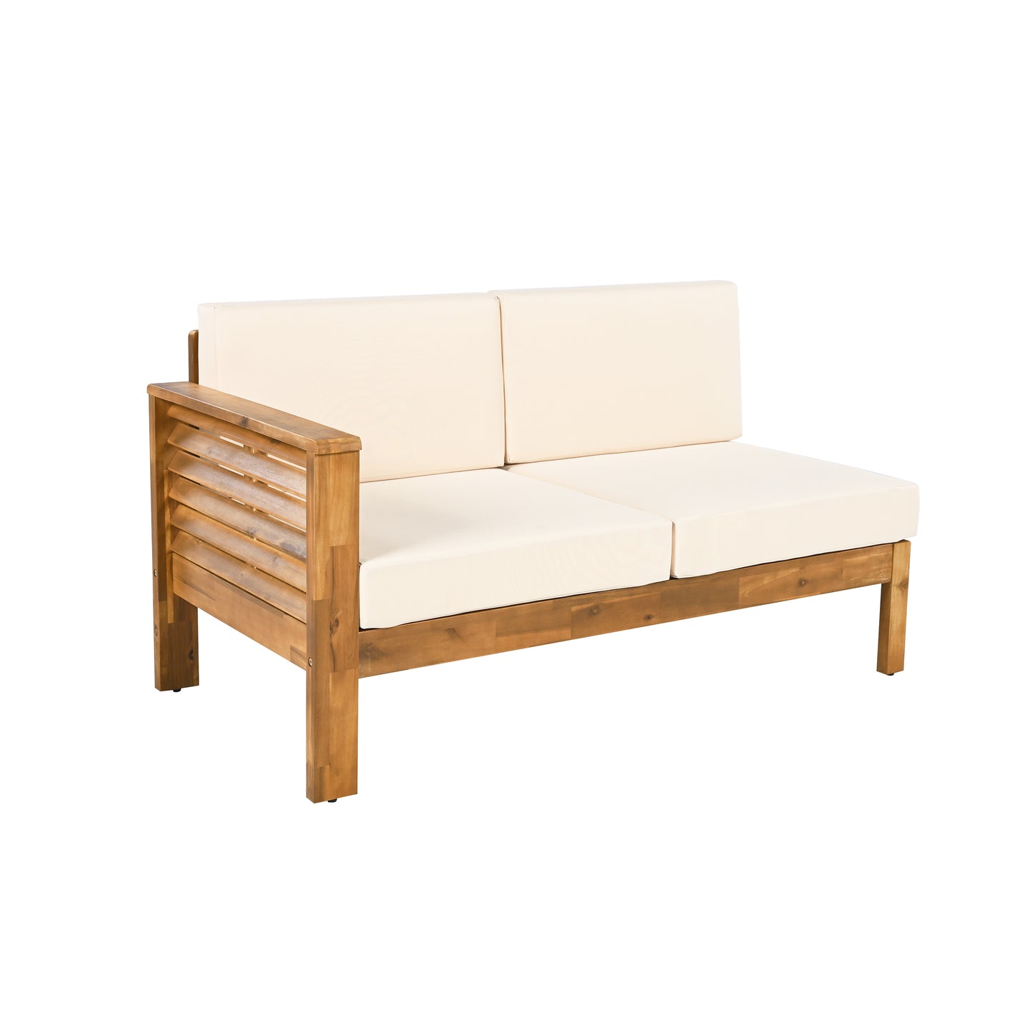 Fawne 4-Pieces Acacia Wood Patio Furniture Set, Outdoor Sectional Sofa Set with Coffee Table, 5 Seats L Shape Sofa Set Deep Seating with Soft Cushion, for Garden, Backyard Porch Balcony, Teak & Cream