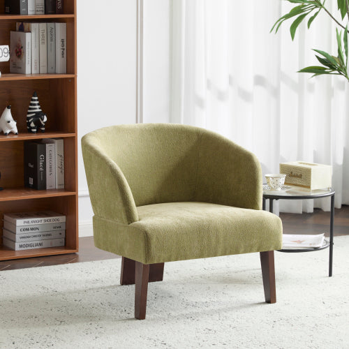 ‌Mossly Modern Accent Chair with Round Back & Wooden Legs - Mid-Century Inspired Lounge Chair for Living Room, Bedroom