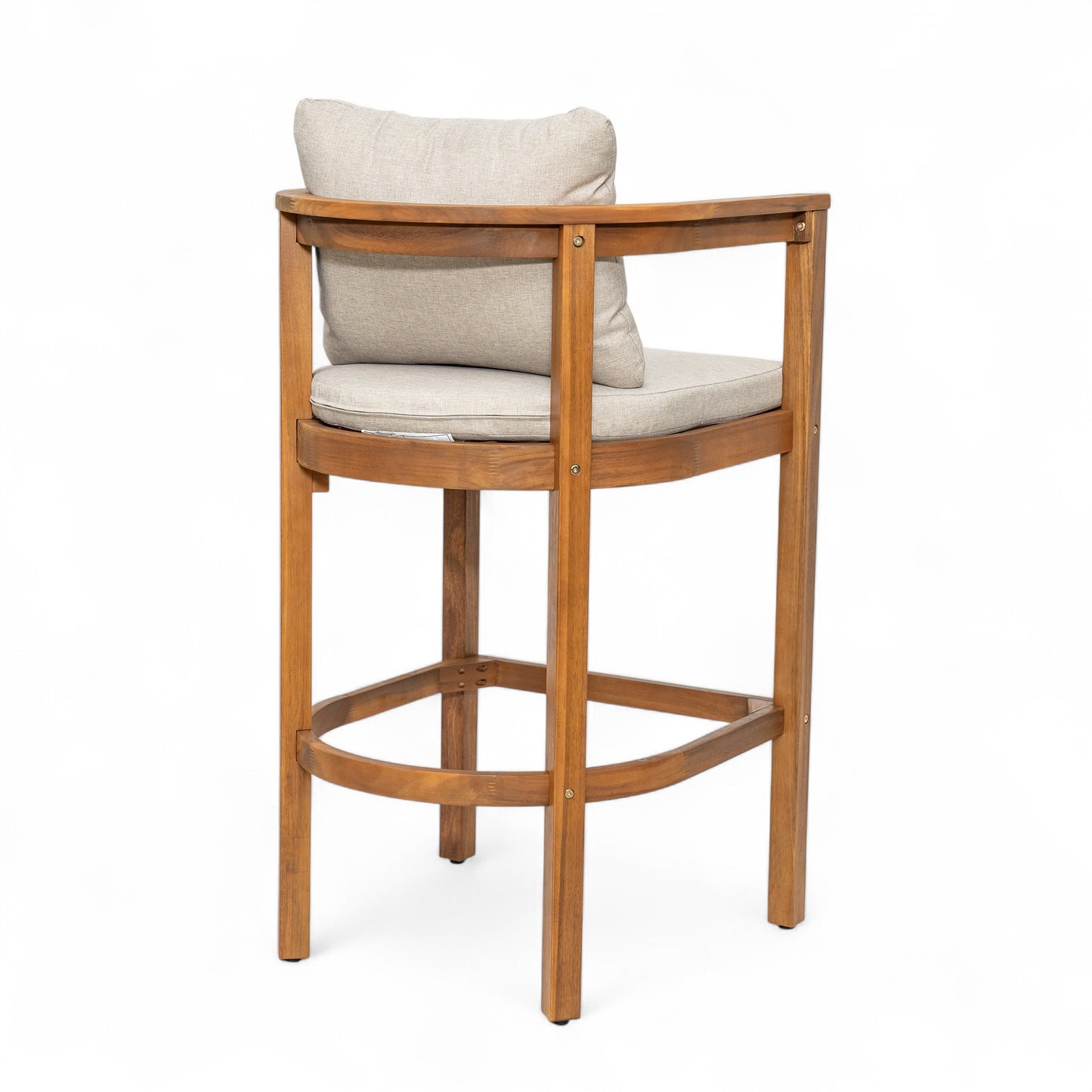 Abacoa Outdoor Barstool,Acacia Wood Finish with Beige Cushion, Set of 2