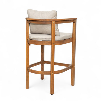 Abacoa Outdoor Barstool,Acacia Wood Finish with Beige Cushion, Set of 2
