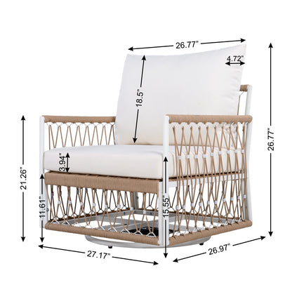 360° Swivel Bohemian Outdoor Lounge Chair with Handwoven Rope,Waterproof Cushions[Set of 2]