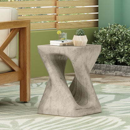 Woanar MGO Twist Shape Side Table, Wood-like texture