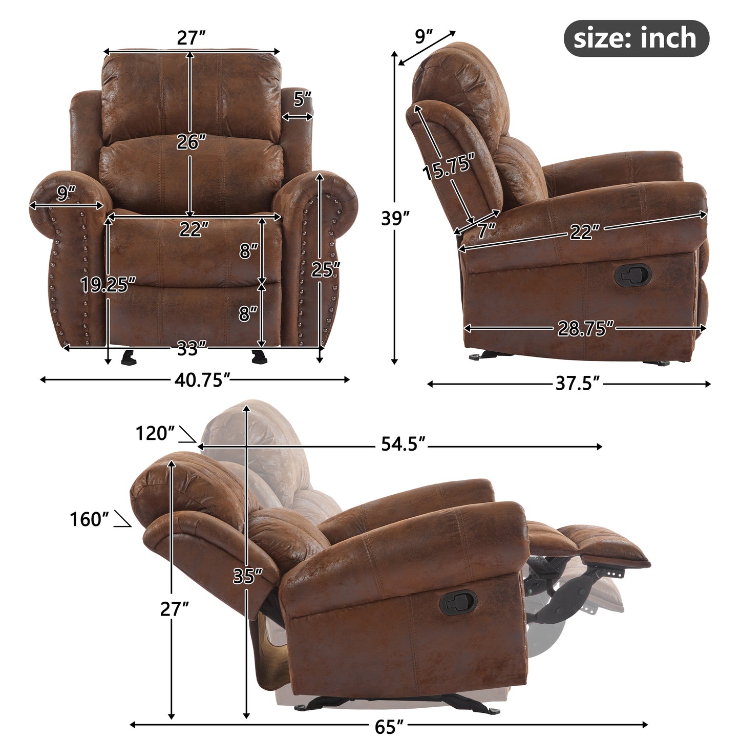 Isellen Suede Manual Glider Standard Recliner