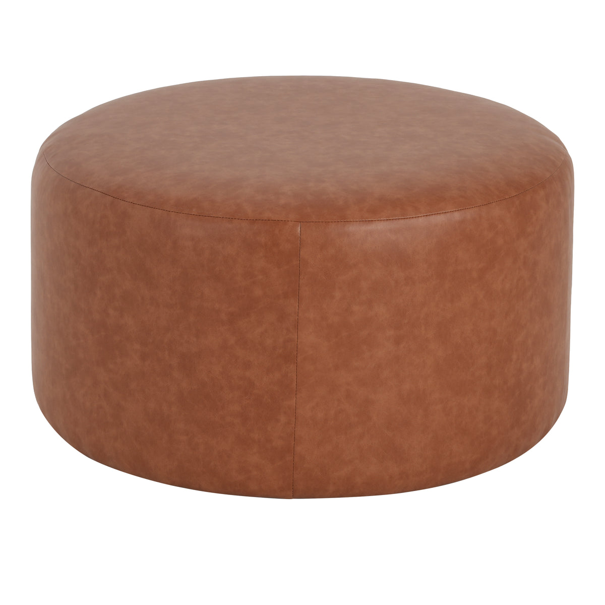 Placidity GAVI PU Leather Ottoman Foot Stool, 30" Pouf Footstool Ottoman Seat, Upholstered Foot Chair, Round Footrest, Modern Side Table for Living Room Bedroom Home Decor, Cognac Brown