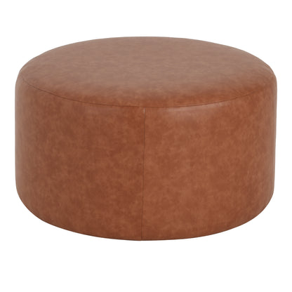Placidity GAVI PU Leather Ottoman Foot Stool, 30" Pouf Footstool Ottoman Seat, Upholstered Foot Chair, Round Footrest, Modern Side Table for Living Room Bedroom Home Decor, Cognac Brown