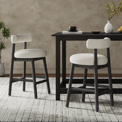 Quiner Modern Rubber Wood & Fabric Bar Stool,Set of 2