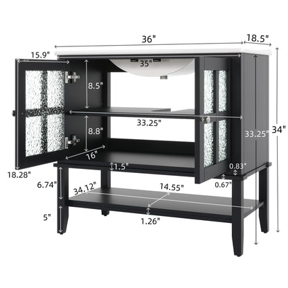 Faelan Bathroom Vanity with Ceramic Sink with Adjustable Shelf and open shelf