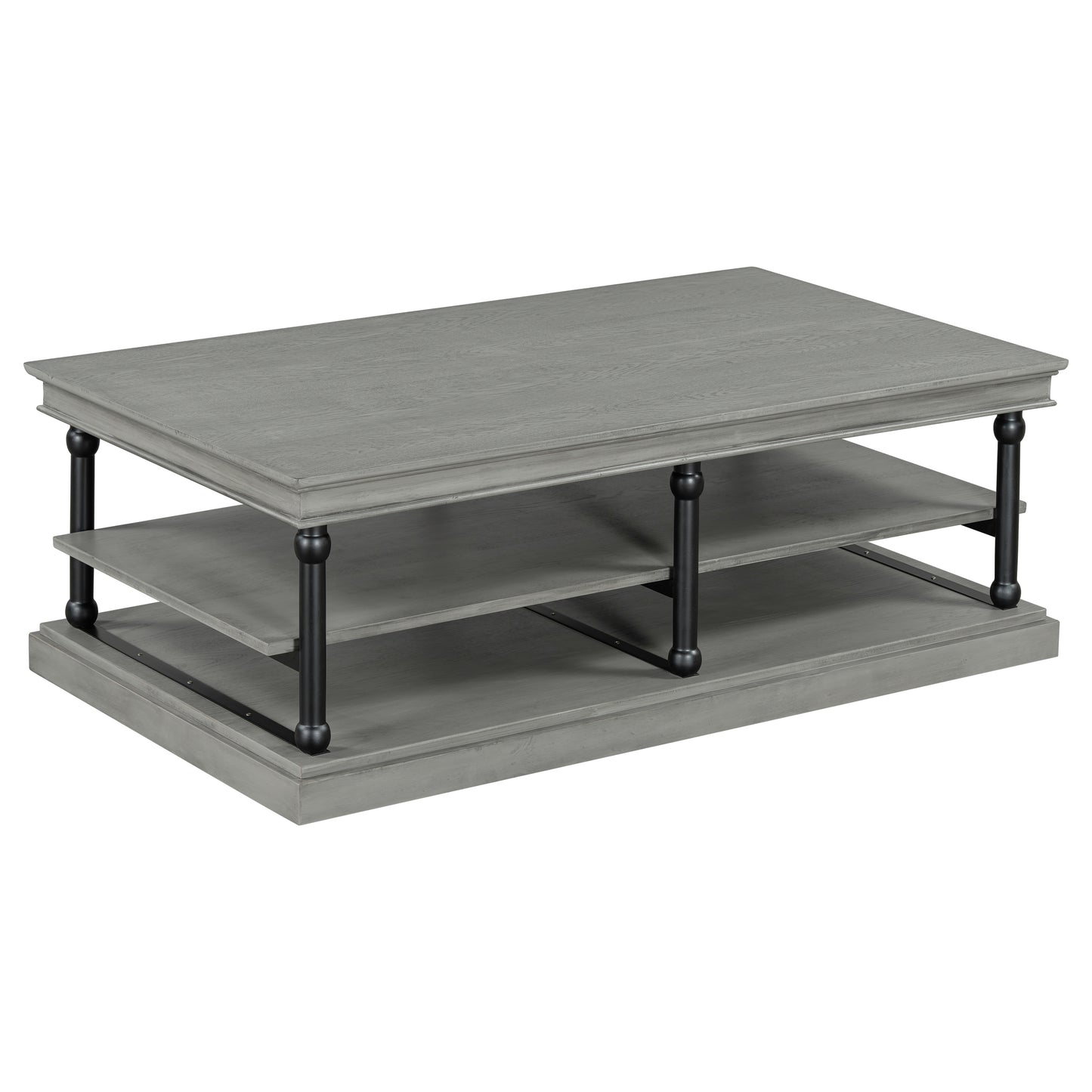55.1" Wood Coffee Table with Black Legs, 2 Open Storage Shelves, Modern Living Room Table