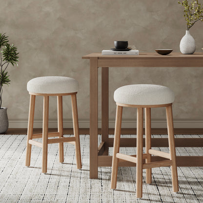 Nierbo Natural Rubber Wood & Fabric Bar Stool,Set of 2