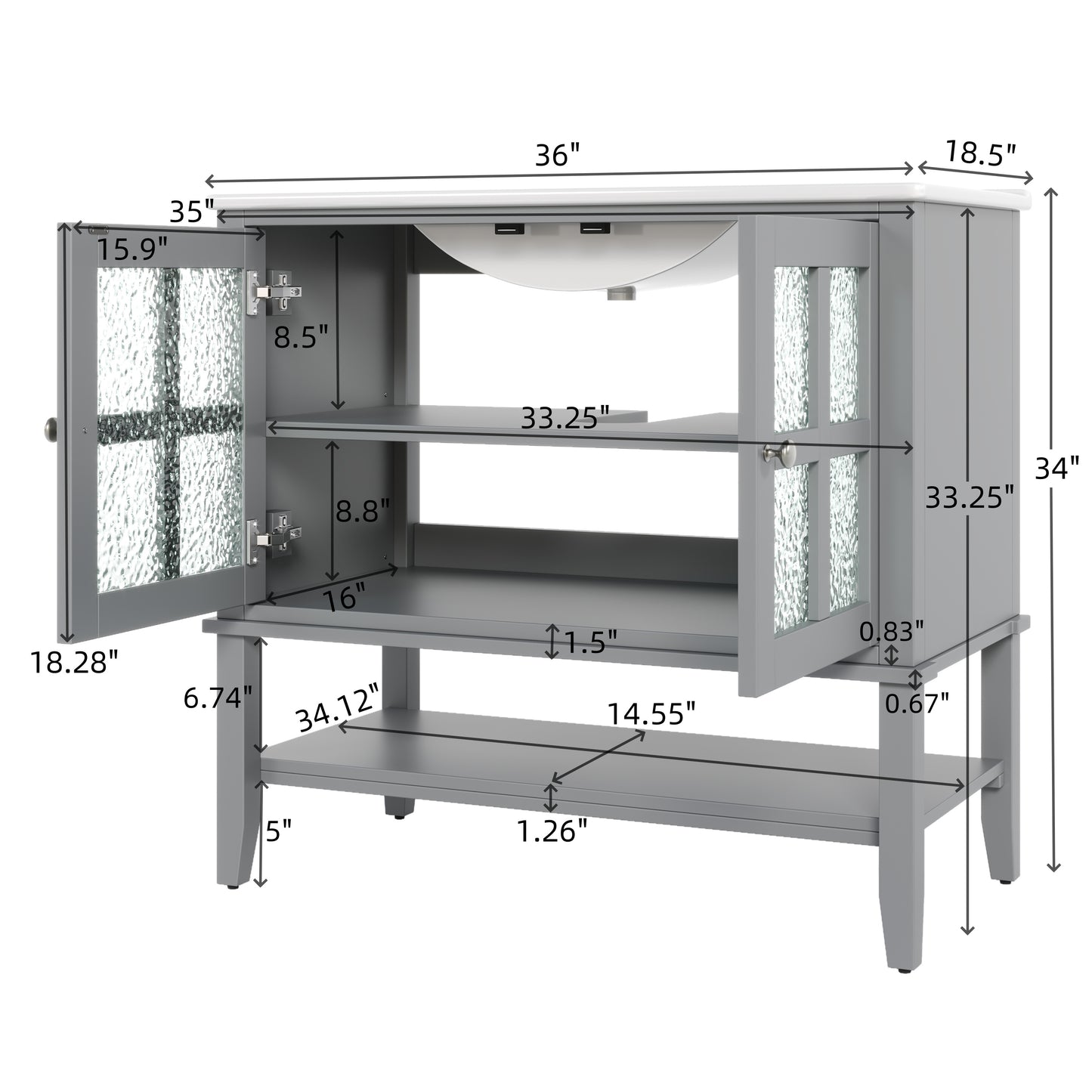 Faelan Bathroom Vanity with Ceramic Sink with Adjustable Shelf and open shelf