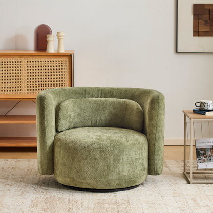 Rhys Swivel Accent Armchair, 360-Degree Rotating Lounge Chair with Sloping Armrests and Lumbar Pillow