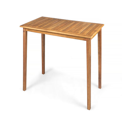Teresa Outdoor Minimalist Acacia Wood Rectangle Bar Table